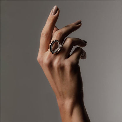 Anel Possebon Folheado a Ouro - Pedra Geodo Natural