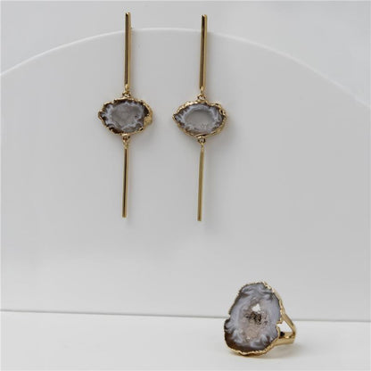 Anel Possebon Folheado a Ouro - Pedra Geodo Natural