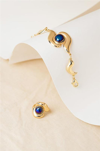 Anel Possebon Folheado a Ouro - Pedra Natural