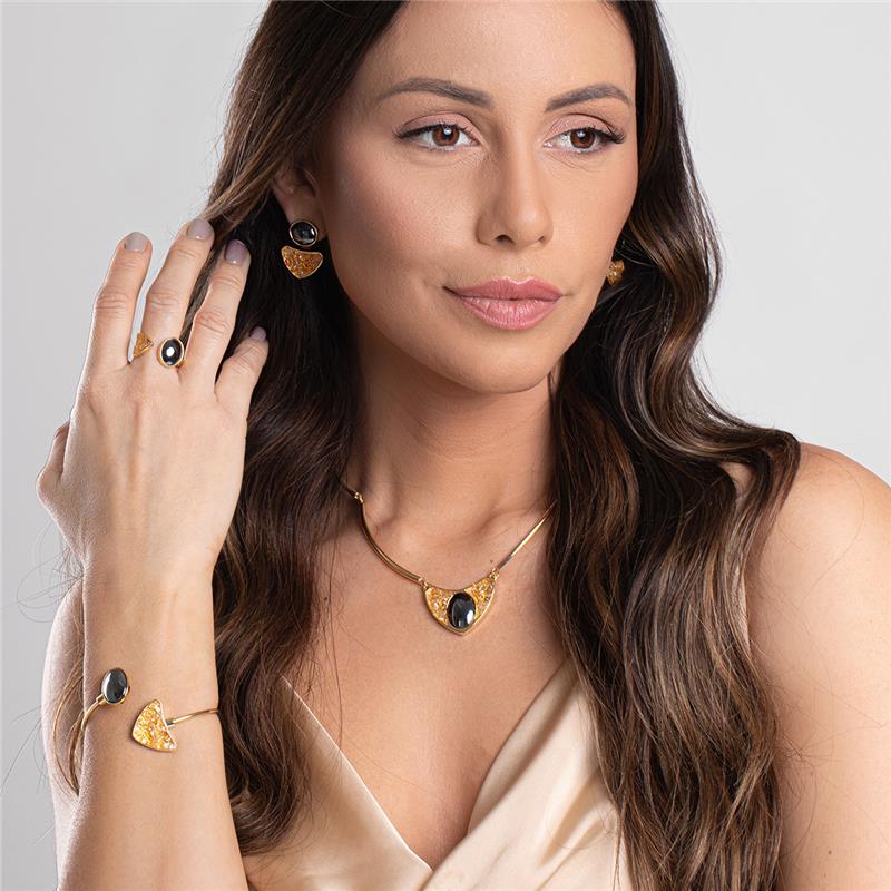 Anel Brilhato Pedras Naturais Brasileiras — Folheado a Ouro