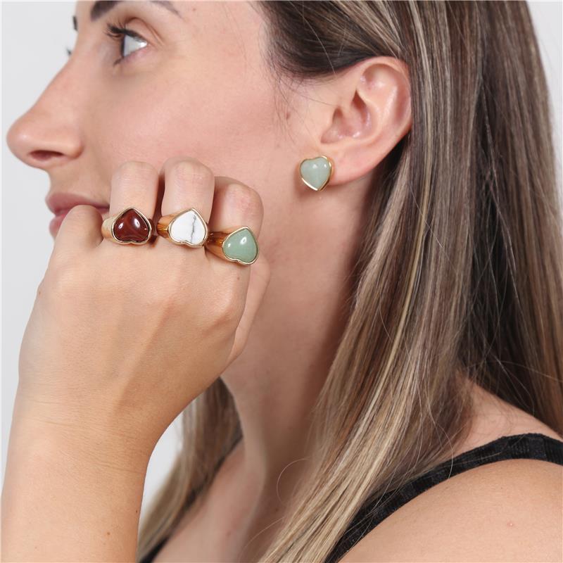 Anel Possebon Folheado a Ouro - Pedra Natural Ágata Vermelha