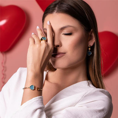 Anel Possebon Folheado a Ouro - Pedra Natural Ágata Vermelha