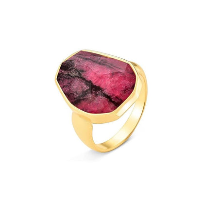 Anel Possebon Folheado a Ouro - Pedra Natural