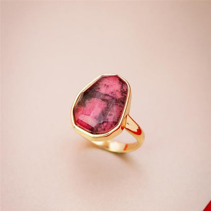 Anel Possebon Folheado a Ouro - Pedra Natural
