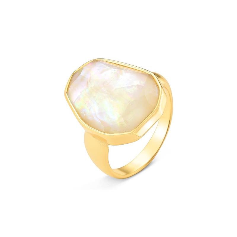 Anel Possebon Folheado a Ouro - Pedra Natural