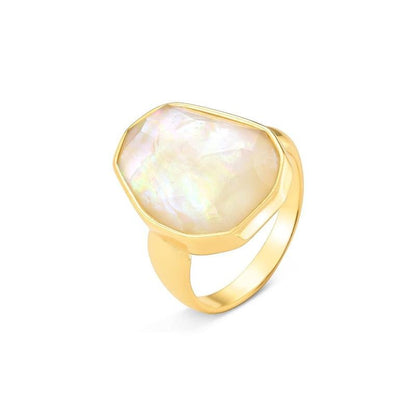 Anel Possebon Folheado a Ouro - Pedra Natural