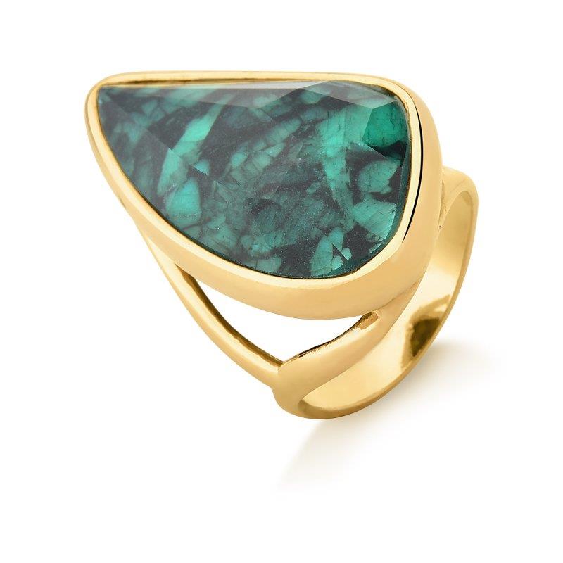 Anel Possebon Folheado a Ouro - Pedra Natural