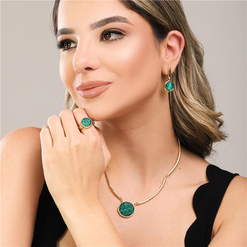Anel Brilhato Pedras Naturais Brasileiras — Folheado a Ouro