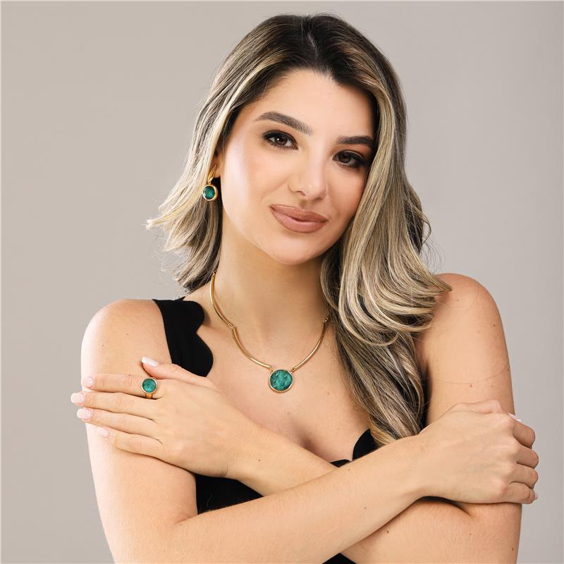 Anel Brilhato Pedras Naturais Brasileiras — Folheado a Ouro