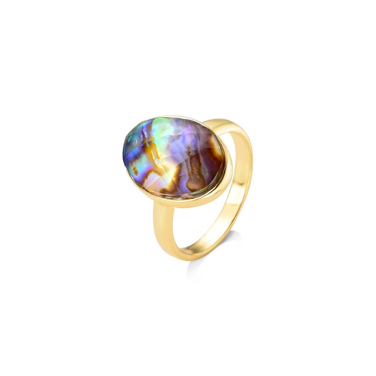 Anel Brilhato Conchas Oval Folheado a Ouro
