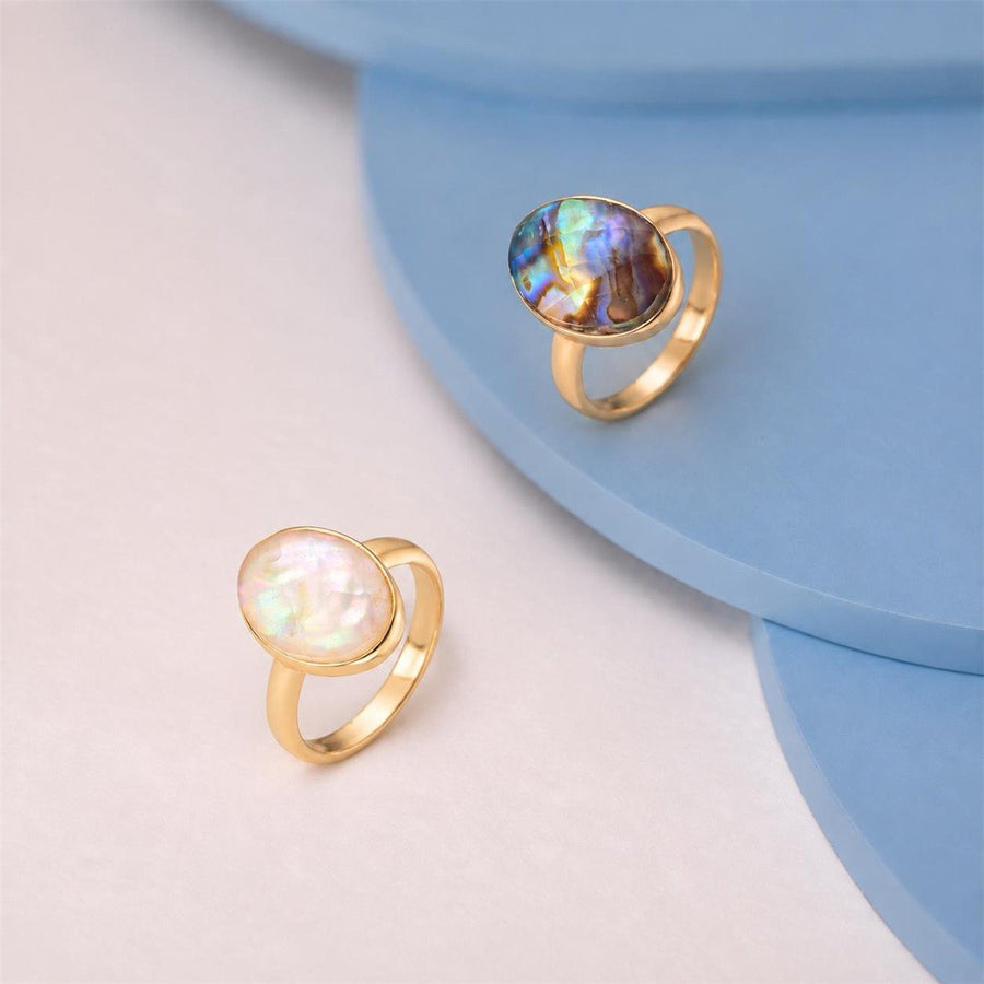 Anel Brilhato Conchas Oval — Folheado a Ouro