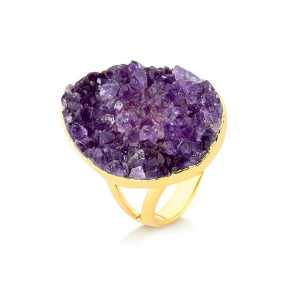 Anel Brilhato Raridade drusa natural folheado a ouro