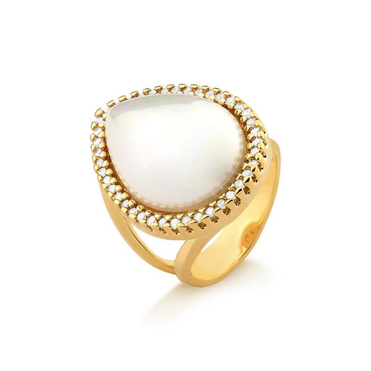 Anel Possebon Folheado a Ouro - Pedra Natural