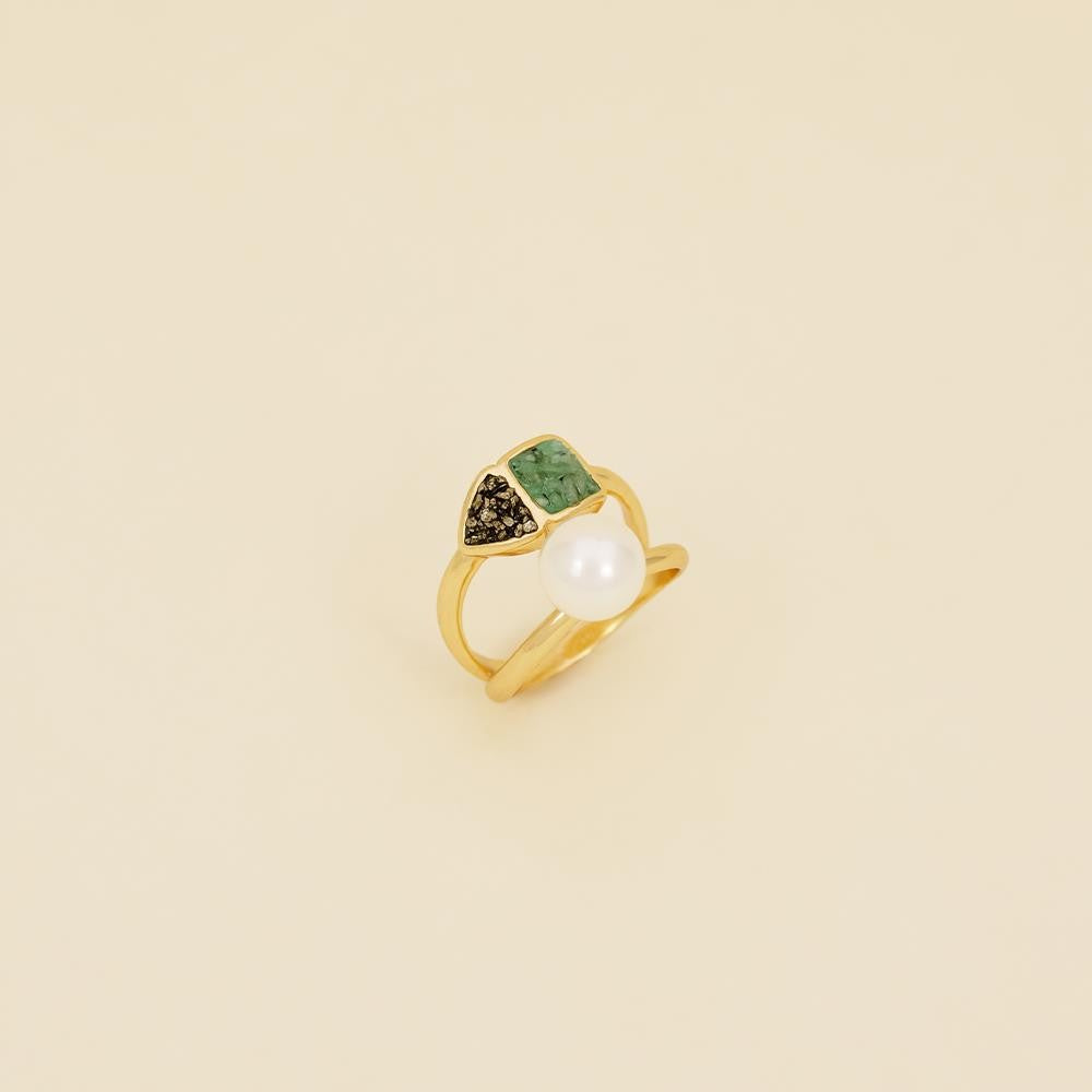 Anel Possebon Folheado a Ouro - Pedra Natural