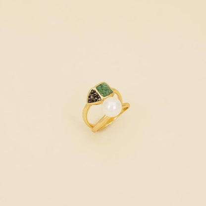 Anel Possebon Folheado a Ouro - Pedra Natural