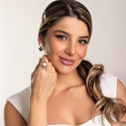 Anel Possebon Folheado a Ouro - Pedra Natural