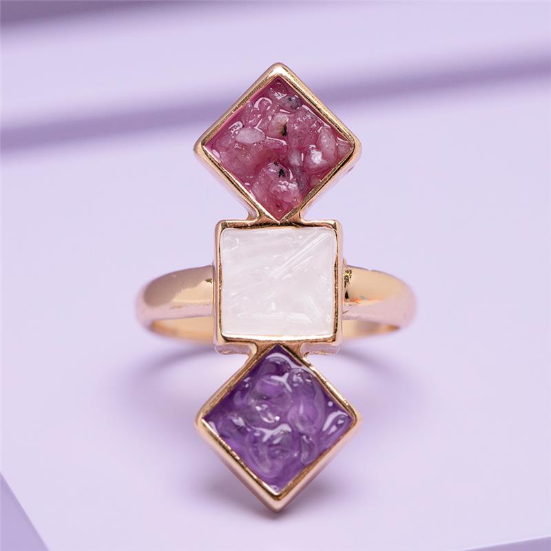 Anel Possebon Folheado a Ouro - Pedra Natural