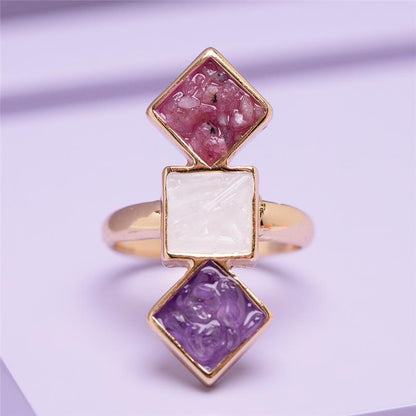 Anel Possebon Folheado a Ouro - Pedra Natural