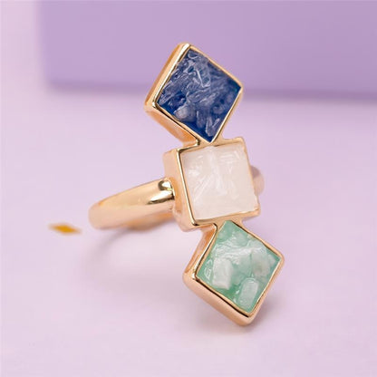 Anel Possebon Folheado a Ouro - Pedra Natural