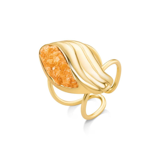 Anel Brilhato Florir com pedras naturais folheado a ouro