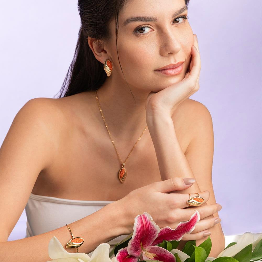 Anel Brilhato Florir com pedras naturais folheado a ouro
