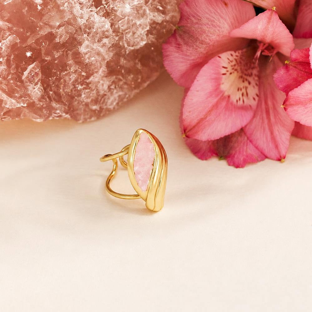 Anel Brilhato Florir com pedras naturais folheado a ouro