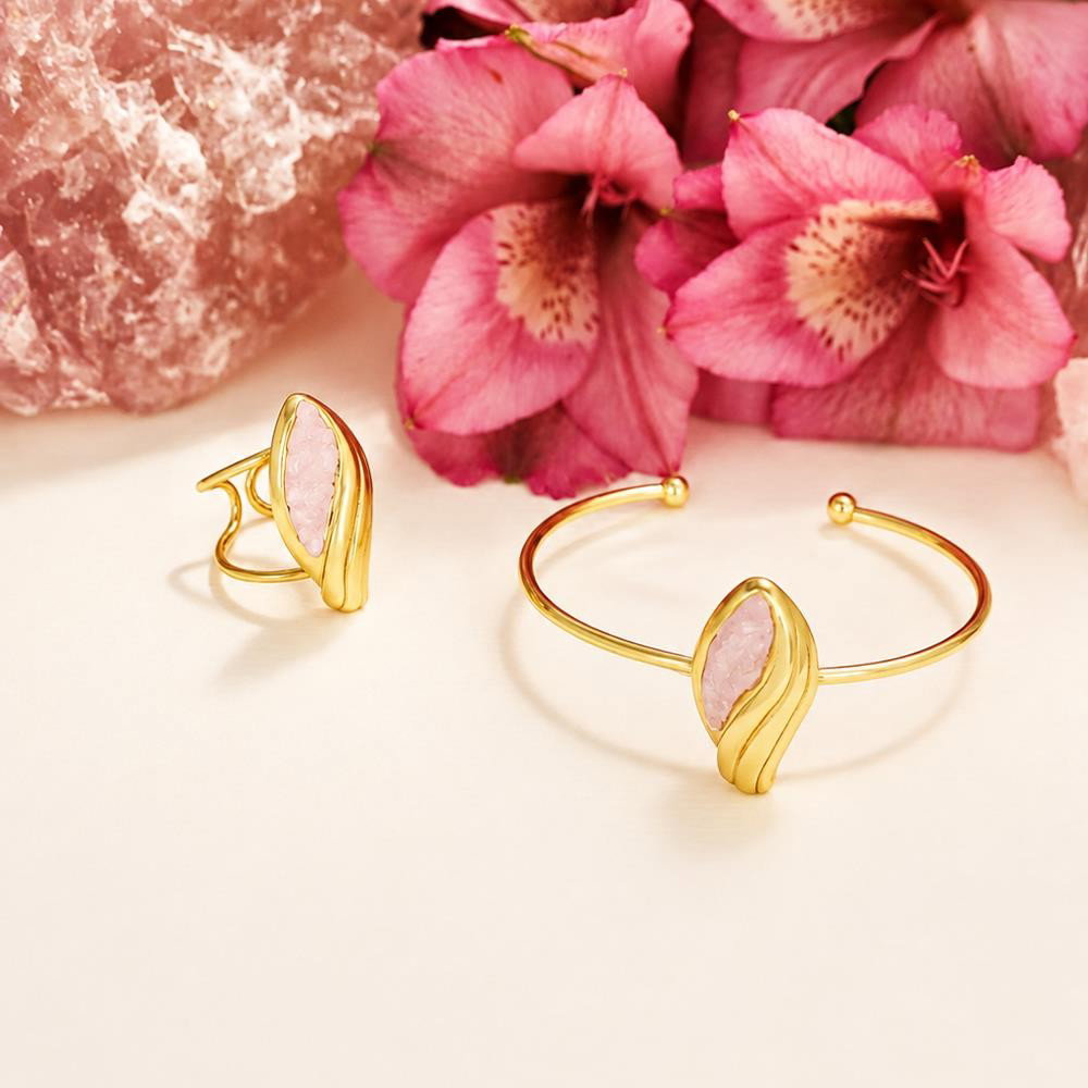 Anel Brilhato Florir com pedras naturais folheado a ouro