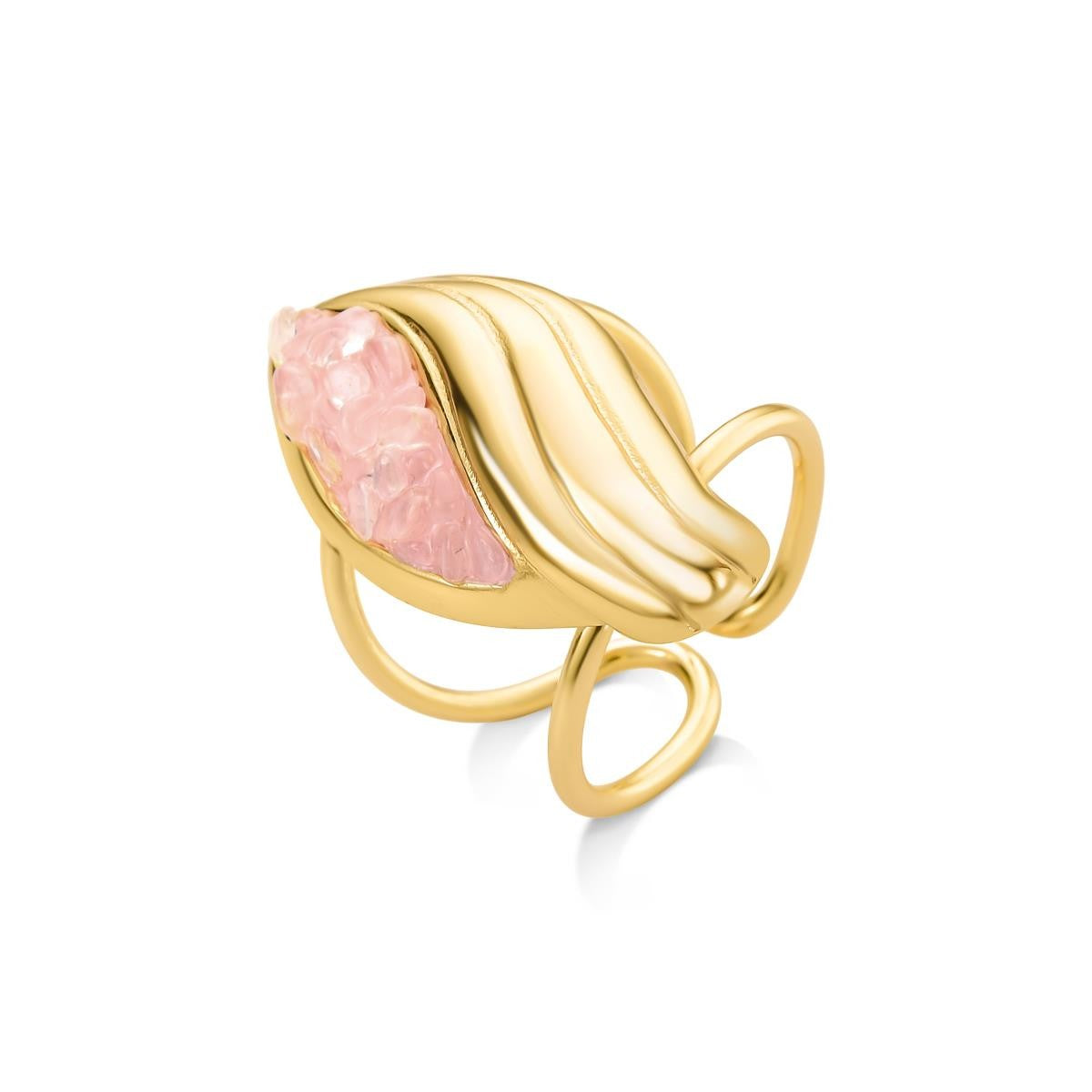 Anel Brilhato Florir com pedras naturais folheado a ouro