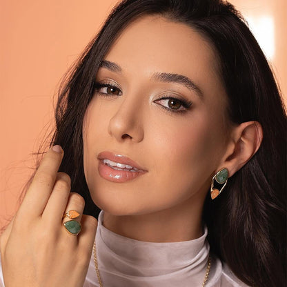 Anel Possebon Folheado a Ouro - Pedra Natural