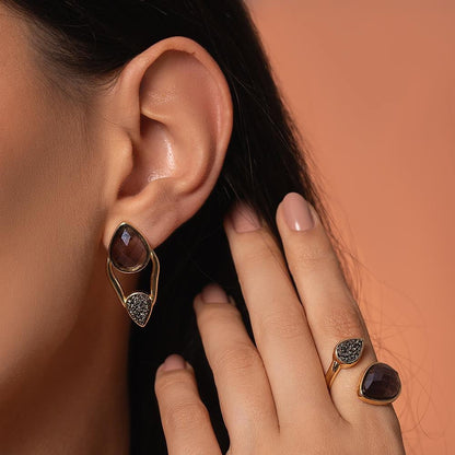 Anel Possebon Folheado a Ouro - Pedra Natural