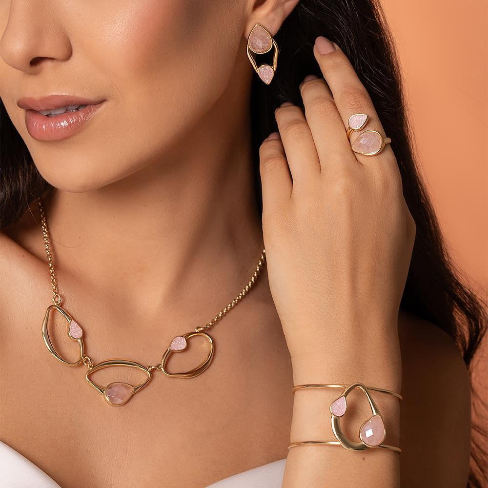 Anel Possebon Folheado a Ouro - Pedra Natural