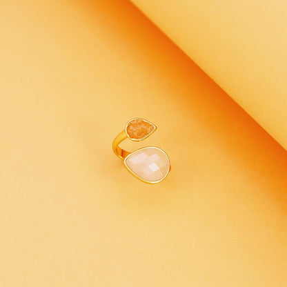 Anel Possebon Folheado a Ouro - Pedra Natural