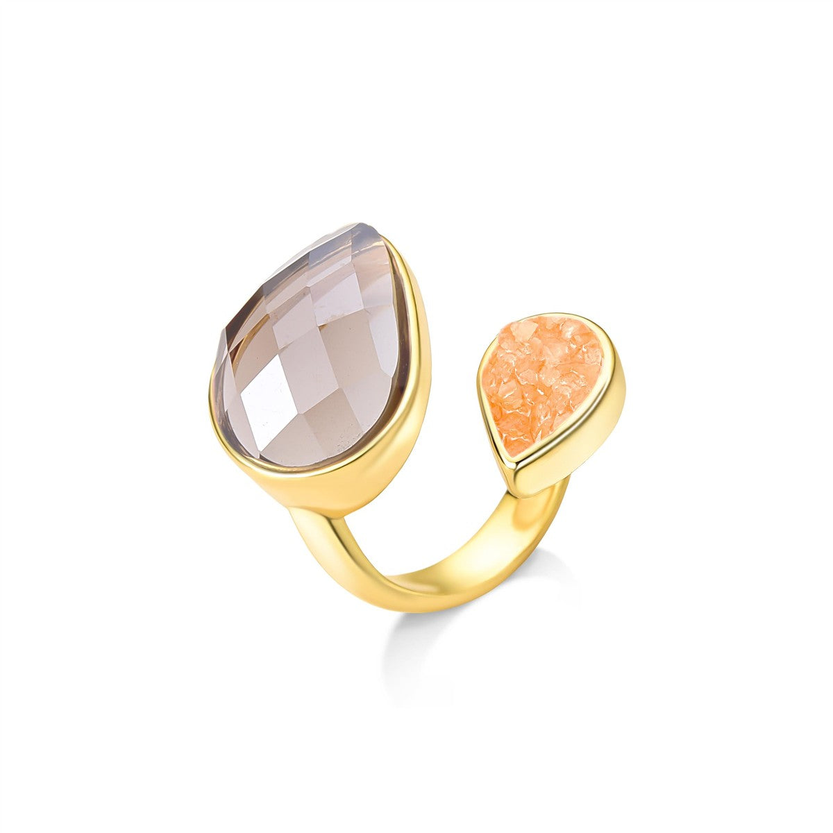 Anel Possebon Folheado a Ouro - Pedra Natural