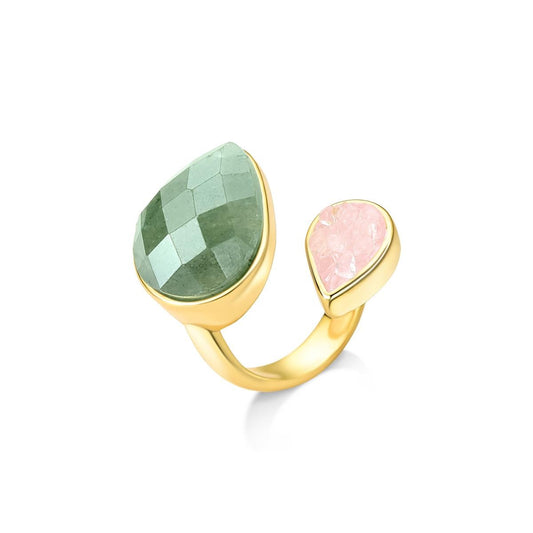 Anel Possebon Folheado a Ouro - Pedra Natural