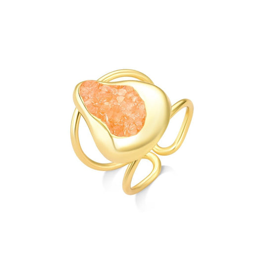 Anel Possebon Folheado a Ouro - Pedra Natural