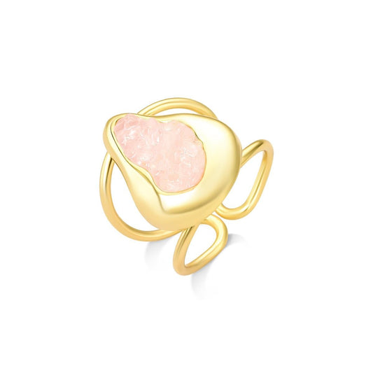 Anel Possebon Folheado a Ouro - Pedra Natural