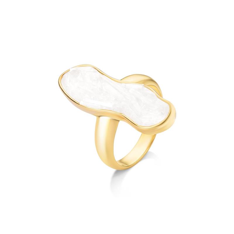 Anel Possebon Folheado a Ouro - Pedra Natural