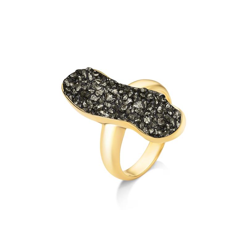 Anel Possebon Folheado a Ouro - Pedra Natural