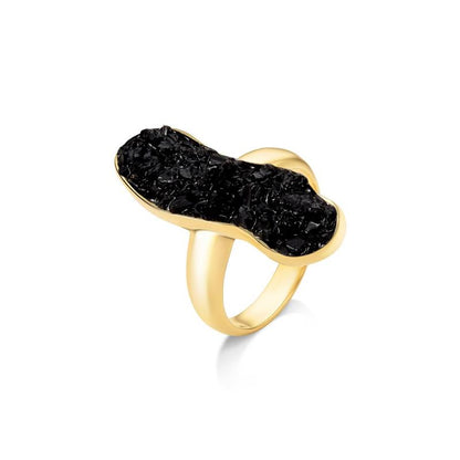 Anel Possebon Folheado a Ouro - Pedra Natural