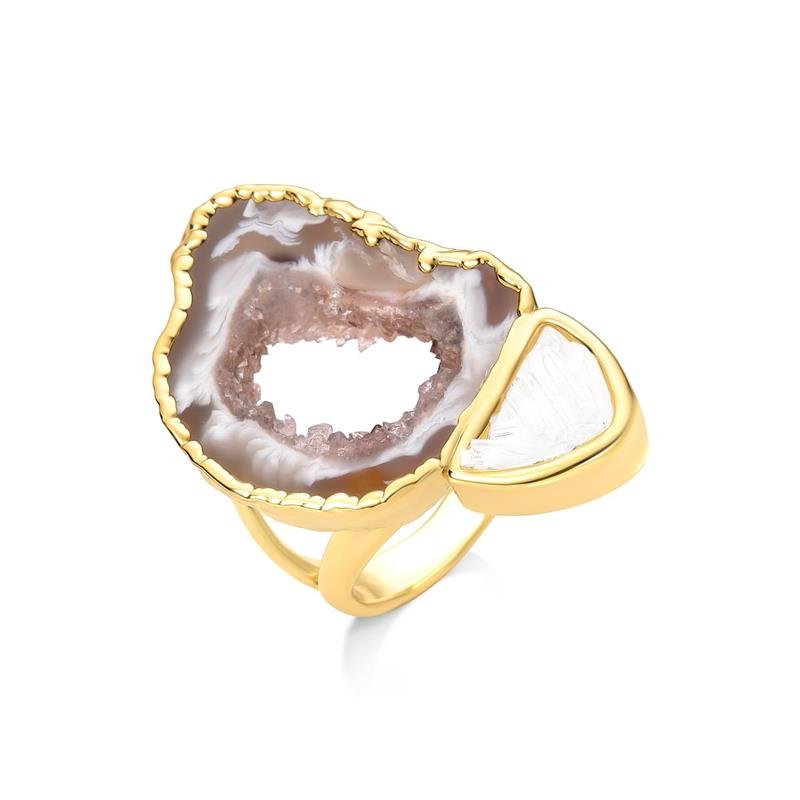 Anel Possebon Folheado a Ouro - Pedra Natural