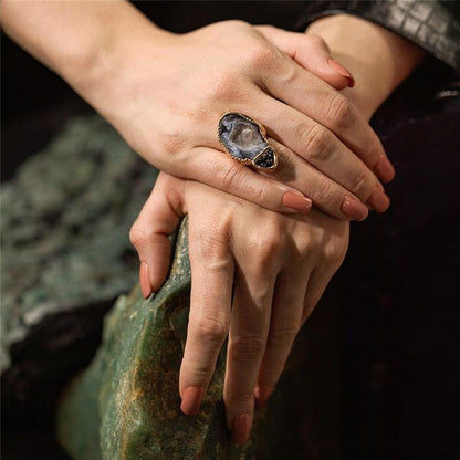 Anel Possebon Folheado a Ouro - Pedra Natural