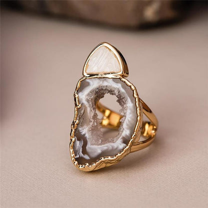 Anel Possebon Folheado a Ouro - Pedra Natural