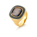 ANEL FOLHEADO A OURO E RÓDIO NEGRO COM EFEITO PEROLADO