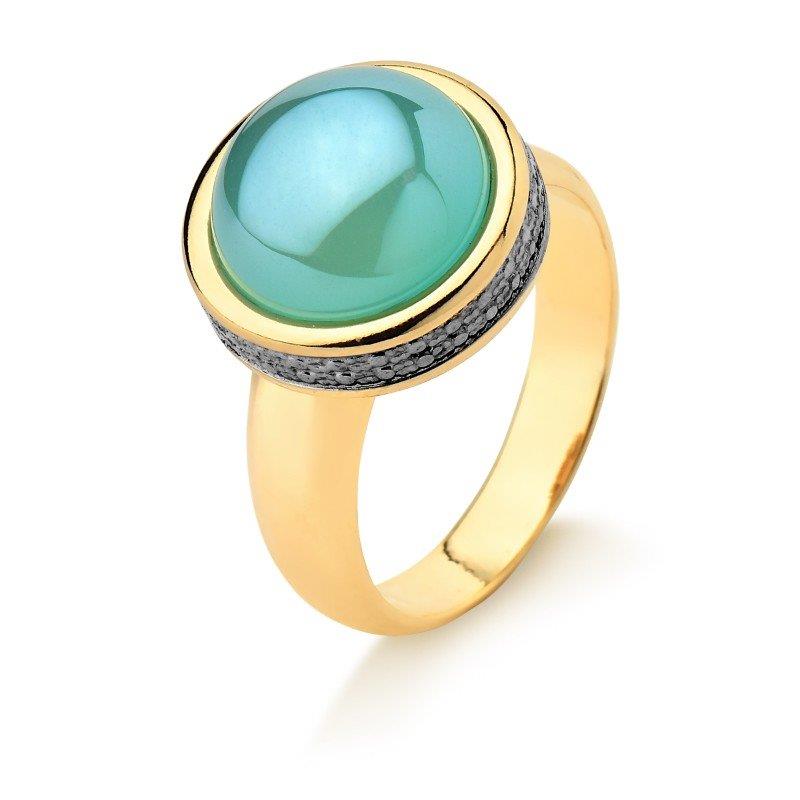 ANEL FOLHEADO A OURO E RÓDIO NEGRO COM EFEITO PEROLADO