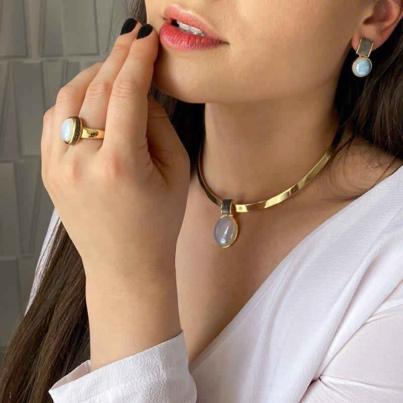 Anel Brilhato Pedras Naturais Brasileiras — Folheado a Ouro