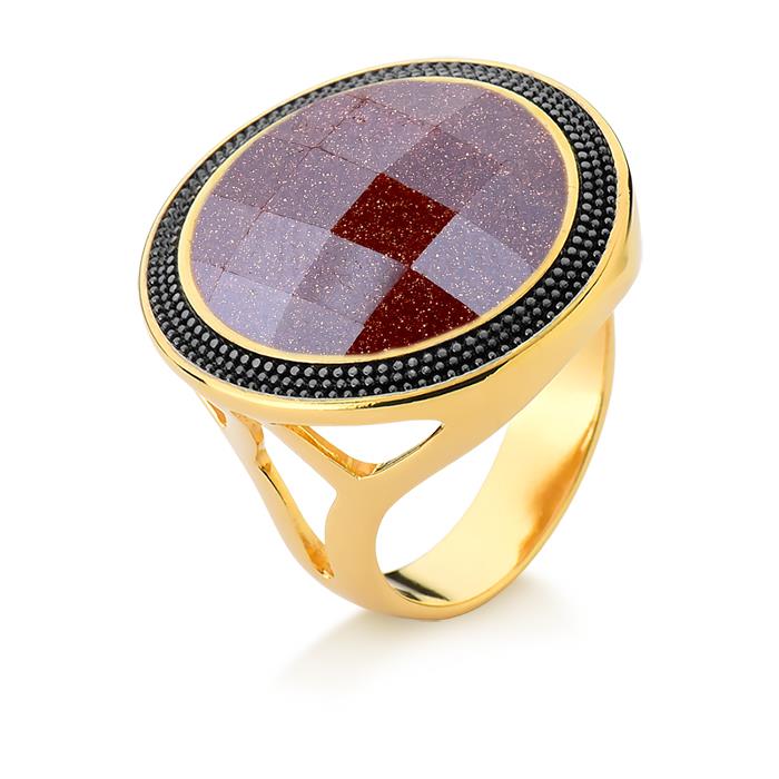 ANEL FOLHEADO A OURO E RÓDIO NEGRO