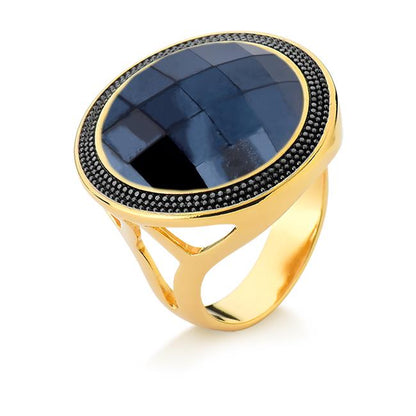 ANEL FOLHEADO A OURO E RÓDIO NEGRO