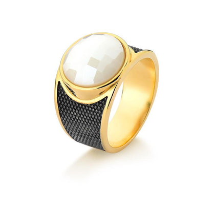 ANEL FOLHEADO A OURO E RÓDIO NEGRO