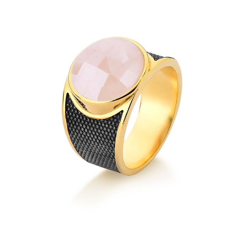 ANEL FOLHEADO A OURO E RÓDIO NEGRO