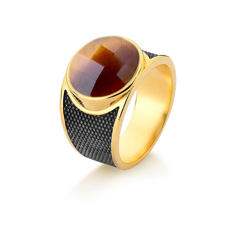 ANEL FOLHEADO A OURO E RÓDIO NEGRO